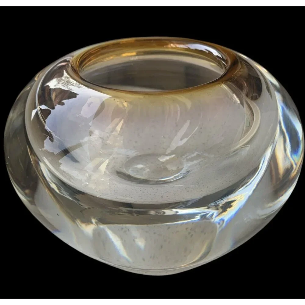 Signed Waterford Evolution Vase Crystal With Foil Amber Top Fades To Clear